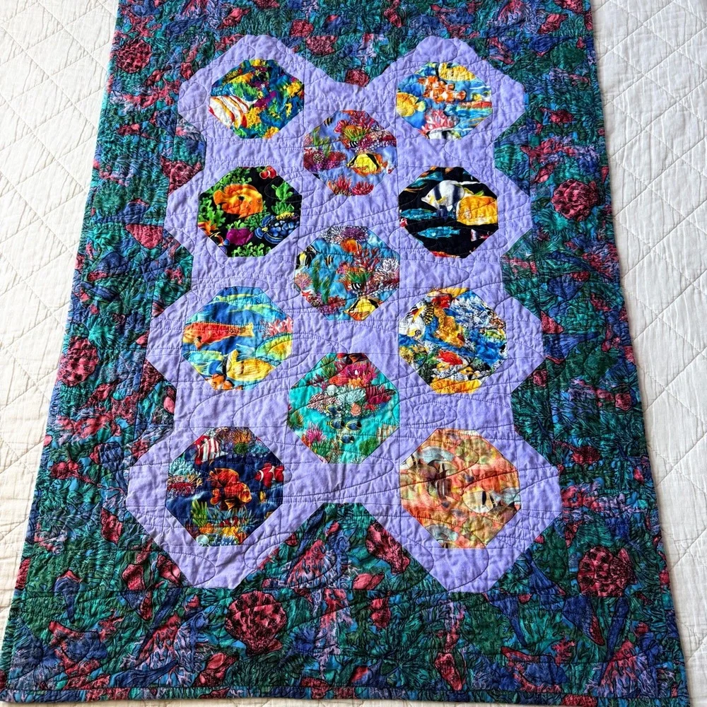 Ocean Quilt 30x40 Wall Hanging Coastal Fish Handmade CA